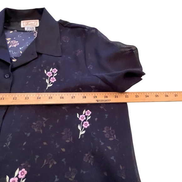 Tradition Vintage Navy Two Piece Blouse Set.Size Large-button up-Cami attached. - Picture 4 of 10